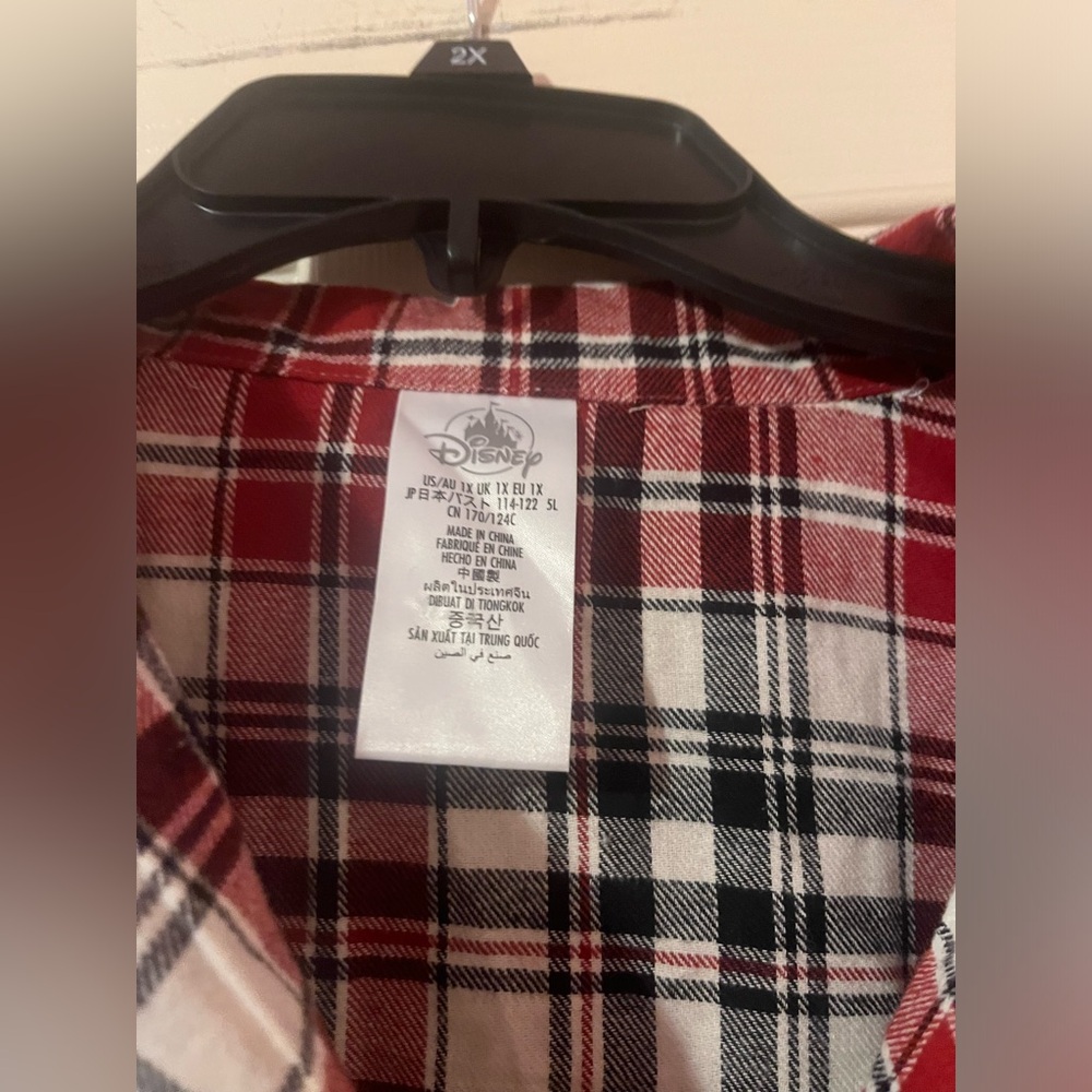 Disney flannel plaid Pajama Mickey Mouse button up blouse size 1X women's - Picture 3 of 7